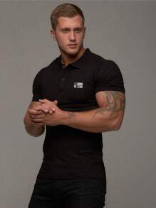 Gym Rark Boyfriend Style Men Summer Letter American Flag Printed Short Sleeve Casual Sports Polo Top Breathable - Black - View 6
