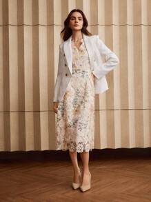 Anewsta 花卉印花缺口领优雅连衣裙 - 白色 - 查看 4