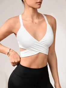 Easithlete Women's Backless Cross-Back Bowknot Strap Sports Bra - Purple - View 4