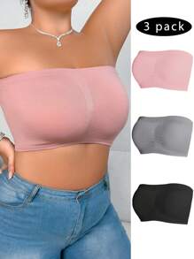 3 Cái/bộ Plus Size Cho Nữ Màu Trơn Thoải Mái Dây Áo Ngực & Bộ Áo Ngực Không Dây - Nhiều màu - Xem 5