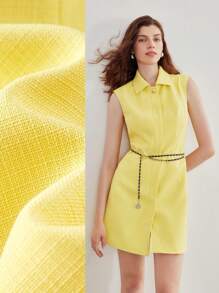 MOTF STUDIO SOLID SLANT POCKET SLEEVELESS SHORT DRESS - Yellow - View 2