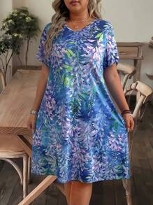 Plus Size Nữ Kỳ Nghỉ Hè In Hình Cây Tay Ngắn Áo Phông Thường Ngày - Màu xanh lam - Xem 1