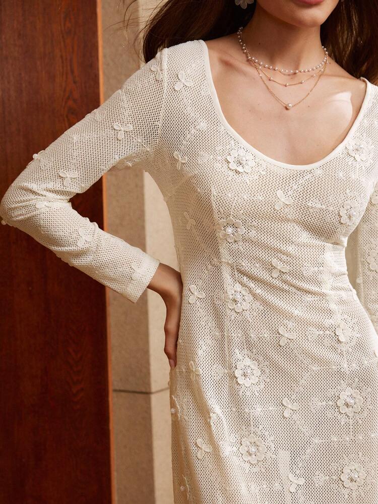 Knitted Floral Midi Dress