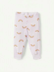 Cozy Pixies 2pcs Rainbow Pattern Snug Fit Baby Girl Pajama Set: Round Neck Top And Long Pants - Mauve Purple - View 3