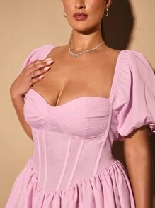 SHEIN BAE Women's Plus Size Clothing Wedding Dresses Bridesmaid Dresses Mini Dresses Party Dresses Date Dresses Holiday Dresses Plus Size Women's Summer Sweet Puff Sleeves Cup Details Puff Sleeves Mini Dress Tutu Dress Small Dress Embroidered Dress Elegant Elegant Boho/Bohemia Boho/Bohemia  Graduation Dress/White Graduation Dress  Brunch Outfits For Women   Summer Outfits  Beach Outfits For Woman  Brunch Outfits For Women  Fairycore   Classy Outfits For Women  Festival Outfits For Women/ Country Concert Outfit,Birthday Dresses For Women - Pink - View 6