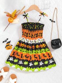 SHEIN Jurk voor jonge meisjes met Halloween-print en spaghettibandjes