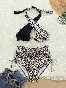 SHEIN Swim Ladies Bikini Set, Random Prints, Padded Summer - Black - View 6