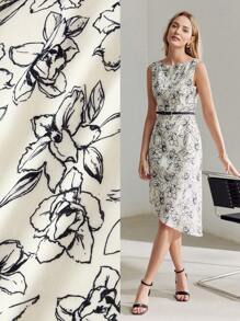 MOTF PREMIUM ĐẦM DỰ TIỆC IN HOA VÒNG EO THẬT KHÔNG ĐỐI XỨNG - Màu be - Xem 9