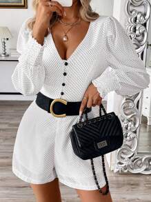 SHEIN Clasi Bộ áo liền quần tay phồng chấm bi thường ngày mùa hè dành cho nữ - Đen và trắng - Xem 4