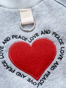 PETSIN 1 件宠物猫/狗休闲套头连帽衫，带心形刺绣，灰色 - 灰色 - 查看 2