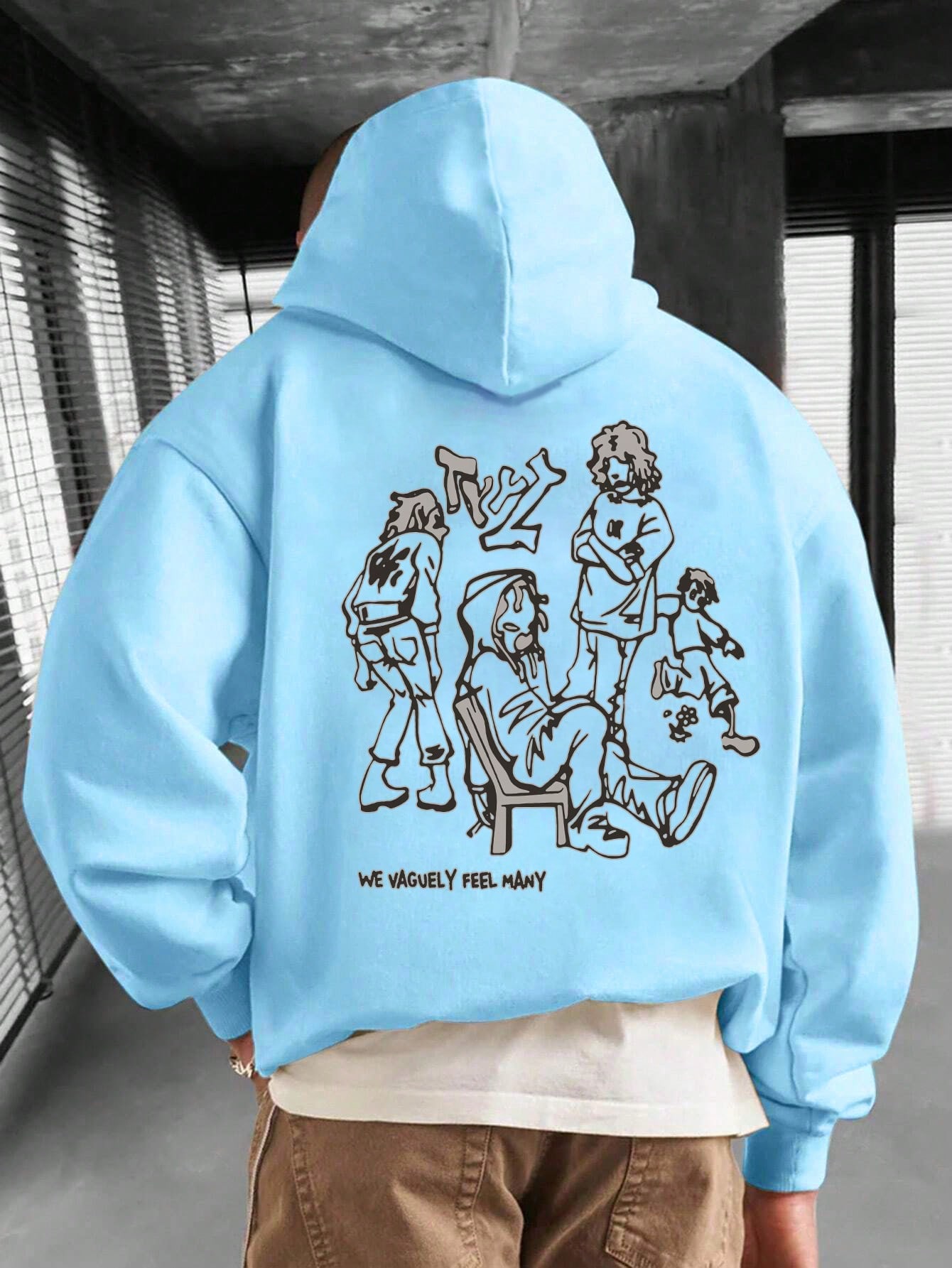 Manfinity Dauomo Men's Cartoon Letter Print Drawstring Hooded Fleece Sweatshirt