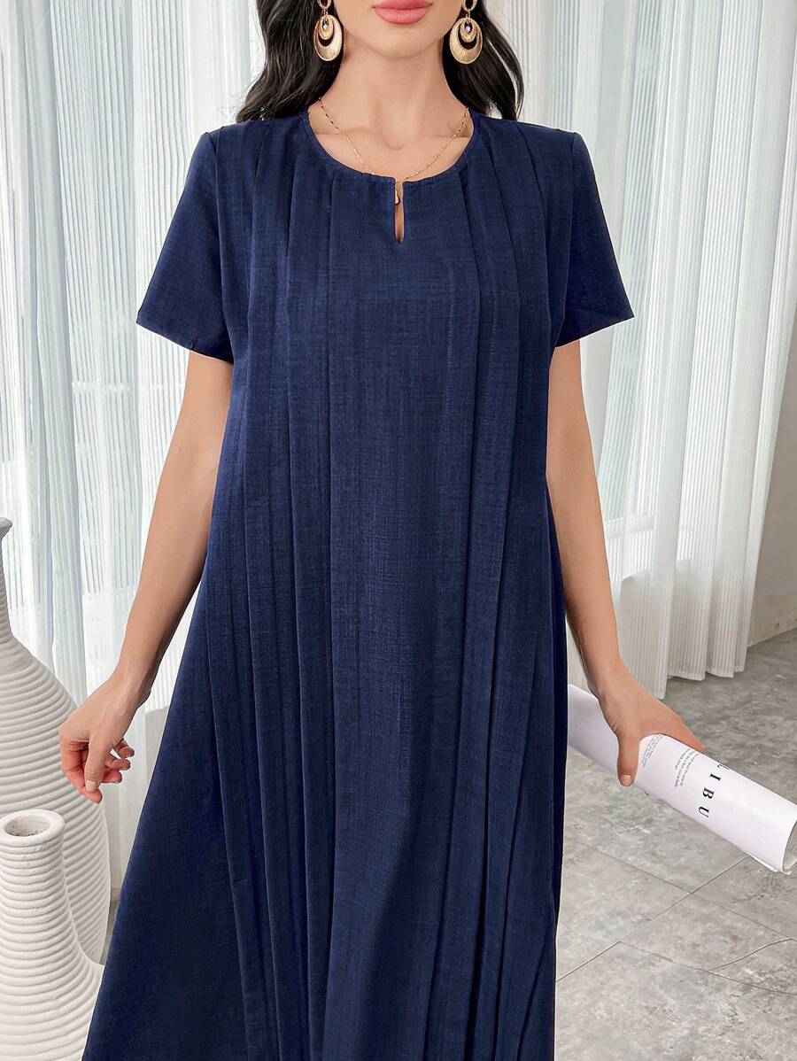 Al Najma 女士纯色简约日常短袖阿拉伯连衣裙 - 寶藍色 - 查看 1