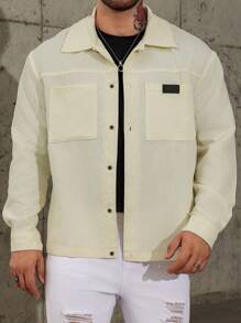 Manfinity Homme Men's Plus Size Solid Color Minimalist Casual Long Sleeve Shacket, Corduroy