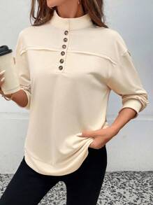 SHEIN LUNE 女士休闲纯色半拉链套头衫