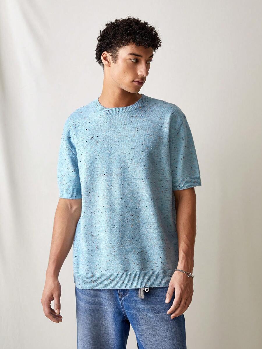 Manfinity VCAY Men Knitted Fashionable Daily Casual Loose Short Sleeve Sweater Style