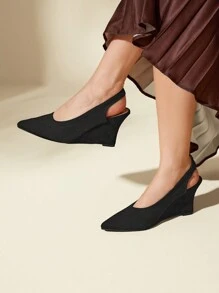 CUCCOO BASICS 女士尖头黑色时尚百搭露跟坡跟鞋春夏季度假鞋夏季促销返校鞋大学生鞋万圣节圣诞节 - 黑色 - 查看 6