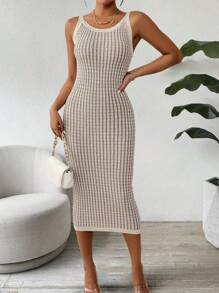 SHEIN Clasi Damen tailliertes ärmelloses Strickkleid - Aprikosenfarben - Übersicht 3