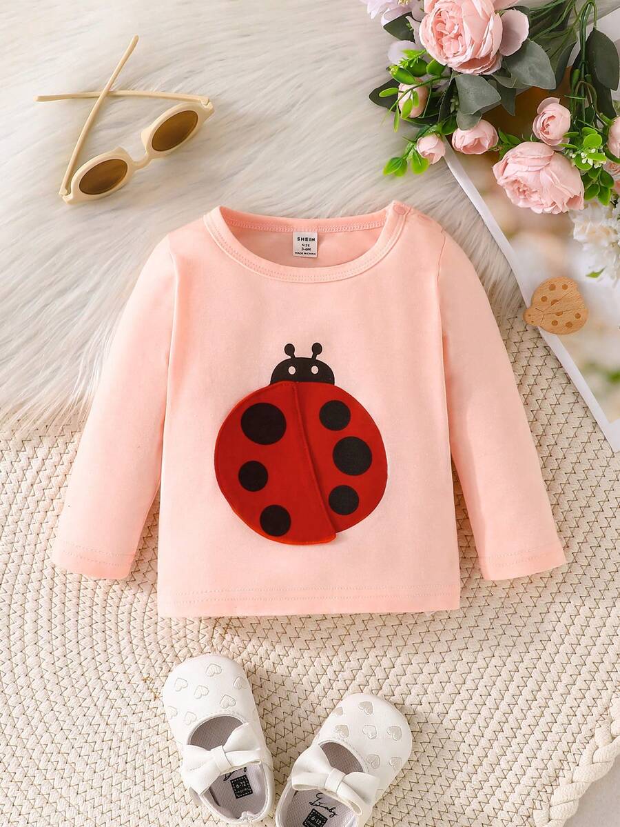 Blusa de manga larga con estampado de mariquita linda para bebé niña en primavera y otoño - Rosa - Ver 1