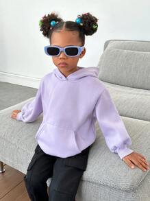 SHEIN Young Girl Slogan & Butterfly Print Drop Shoulder Sweatshirt - Lilac Purple - View 3