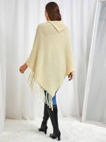 SHEIN Frenchy Plus Size Women's Solid Color Batwing Sleeve Patchwork Fringe Hem Casual Sweater - Apricot - View 4