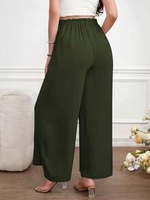 SHEIN Maternity Solid Color Casual Drawstring Wide Leg Pants - Army Green - View 2