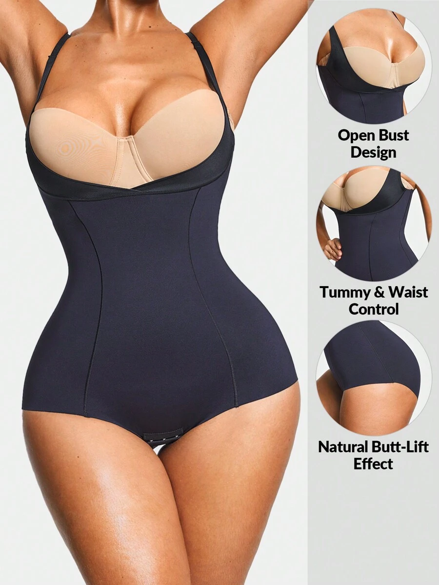 SHAPORA Shaping Open-Bust Brief Bodysuit  Body Shaper Bust& Butt Lifter-Tummy Waist Thigh Control - Black - View 1