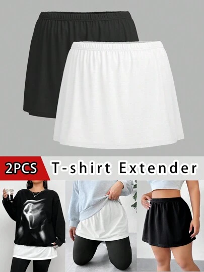 SHEIN EZwear 大码女式两件套加长分层假下摆裙子衬衫，休闲百搭，适合学校、户外、运动、室内瑜伽、所有季节、返校