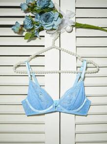 Charlaine Women's Solid Color Lace Decor Simple Daily Wear Bra, Lingerie - Baby Blue - View 2