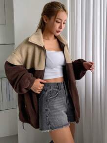 DAZY Women Contrast Color Pocket Zip Up Long Sleeve Jacket, For Autumn/Winter,Fall Women Clothes,Thermal Lined - Multicolor - View 6