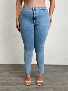 RueChic 97% CottonPlus Front Pocketless Skinny Jean - Light Wash - View 5