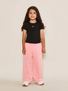 SUMWON Young Girls Soft Ribbed T-Shirt With Butterfly Print Graphic