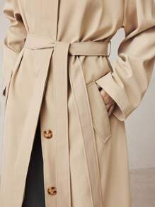 BizChic 女士休闲通勤缺口领风衣 - 卡其色 - 查看 8