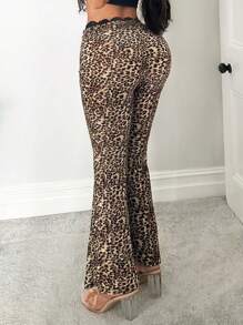 SHEIN SXY Quần ống loe họa tiết da báo phối ren gợi cảm - Nhiều màu - Xem 2