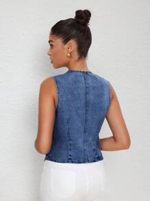 SHEIN Essnce Women's Solid Sleeveless Denim Jacket - Dark Wash - View 2