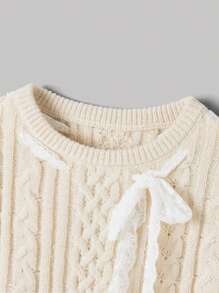 SHEIN MOD Suéter de cuello redondo retro con cordón de encaje en color albaricoque, suéter lindo, suéter de mujer de otoño, suéter en color albaricoque