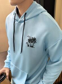 Manfinity Homme Blue Printed Long Sleeve Hooded Sweatshirt For Men - Blue - View 4