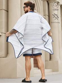 Manfinity RSRT 2 件套男士纯色拼接蝙蝠袖上衣和前系带短裤套装，休闲装 - 藍色 - 查看 2