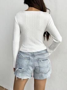 SHEIN Unity Women's Solid Color V-Neck Long Sleeve Slim Fit Sweater For Fall/Winter Knit Pullover - White - View 2