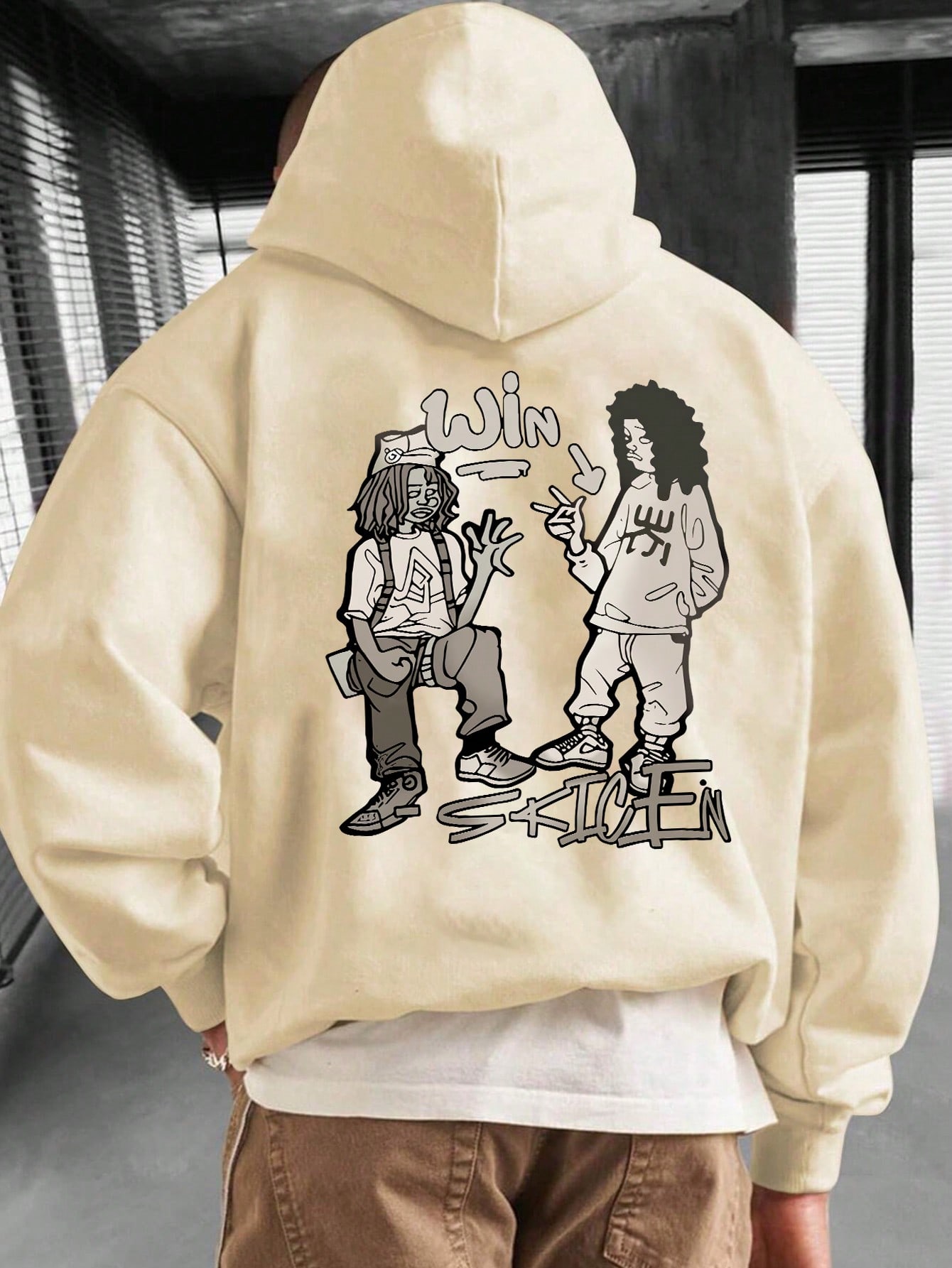 Manfinity Dauomo Men's Cartoon Printed Hoodie With Back Design