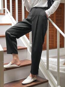 DAZY Quần âu ống côn kẻ sọc công sở thoải mái cho nữ mùa thu/đông - màu đen - Xem 7