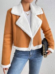 Chiquease Chaqueta casual de diario con contraste de color, cuello de solapa y manga larga para mujer