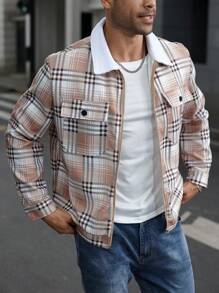Manfinity Homme Plus Size Men's Plaid Print Long Sleeve Knitted Overcoat, Fall/Winter - Multicolor - View 1