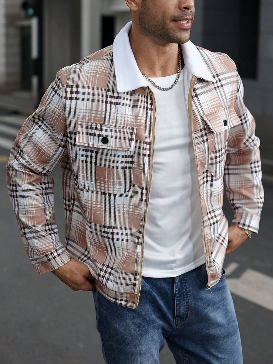 Manfinity Homme Plus Size Men's Plaid Print Long Sleeve Knitted Overcoat, Fall/Winter - Multicolor - View 1