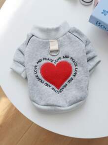 PETSIN 1 件宠物猫/狗休闲套头连帽衫，带心形刺绣，灰色 - 灰色 - 查看 3