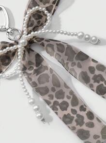 ROMWE Kawaii 1 件手工串珠白色仿珍珠、豹纹、蕾丝蝴蝶结和心形钥匙链，百搭时尚配饰，适合女孩、女士 - 非常适合日常佩戴或送礼、包包饰品 - 白色 - 查看 6