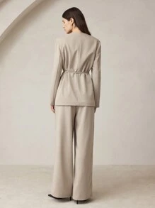 BizChic Women's Elegant Business Blazer And Pants Suit Fall Women Outfits Women Blazers - Khaki - View 3