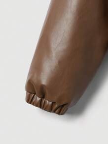 SHEIN MOD Braune vintage Lederjacke mit Kontrastbesatz und Schleifen-Tasche, Winterbekleidung, Retro Mantel - Braun - Übersicht 5