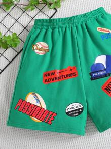 Tween Girls Loose Casual Simple Comfortable Mid-Waist Stamped Print Shorts - Green - View 5