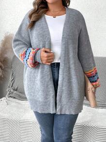 EMERY ROSE Cárdigan de punto sin botones con bloqueo de color, características de diseño de puño retro y acolchado, adecuado para salidas, vacaciones, trabajo y hogar, talla grande