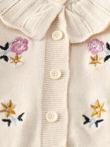 SHEIN 2pcs Baby Girls Fall & Winter Sweater Set - Ruffled Collar Cardigan And Flared Pants, Cute & Elegant - Apricot - View 4
